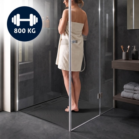 BRODZIK PRYSZNICOWY KWADRATOWY 80x80 CM NISKI CZARNY STRUKTURA KAMIENIA MAT DEKO