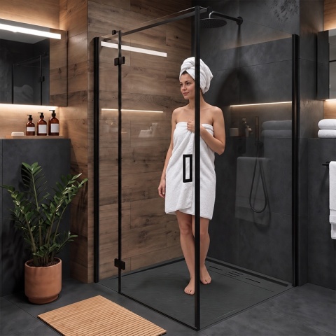 BRODZIK PRYSZNICOWY KWADRATOWY 80x80 CM NISKI CZARNY STRUKTURA KAMIENIA MAT DEKO