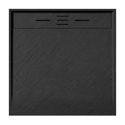 BRODZIK PRYSZNICOWY KWADRATOWY 80x80 CM NISKI CZARNY STRUKTURA KAMIENIA MAT DEKO