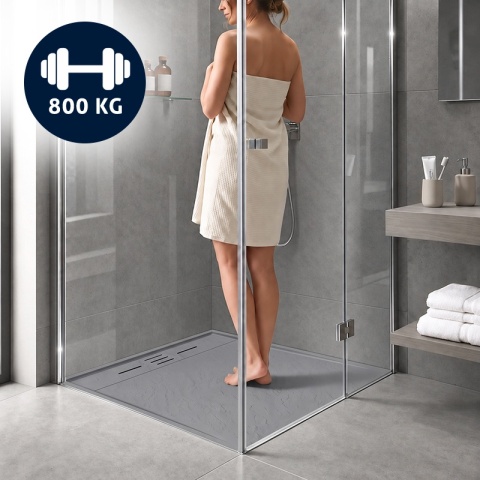 BRODZIK PRYSZNICOWY KWADRATOWY 90x90 CM NISKI SZARY STRUKTURA KAMIENIA MAT DEKO