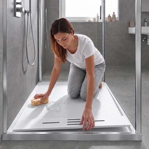 BRODZIK PRYSZNICOWY KWADRATOWY 90x90 CM NISKI BIAŁY STRUKTURA KAMIENIA MAT DEKO