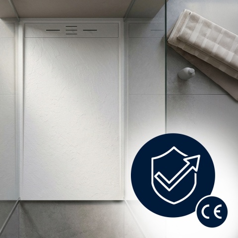 BRODZIK PRYSZNICOWY PROSTOKĄTNY 150x80 CM NISKI BIAŁY STRUKTURA KAMIENIA MAT DEKO