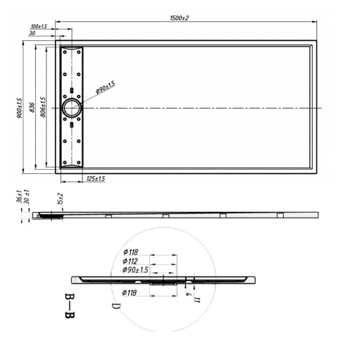 BRODZIK PRYSZNICOWY PROSTOKĄTNY 150x90 CM NISKI CZARNY STRUKTURA KAMIENIA MAT DEKO