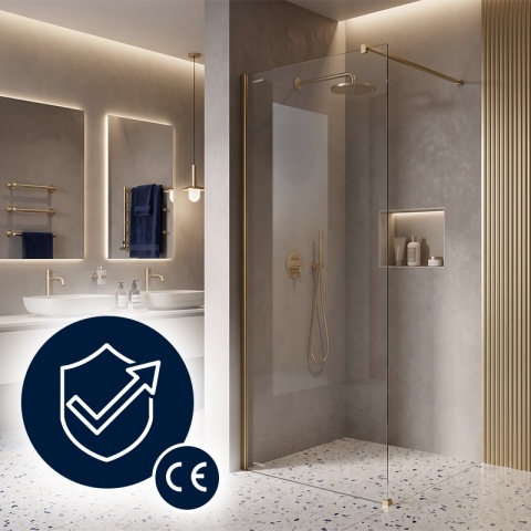 ŚCIANKA PRYSZNICOWA 120X200 CM WALK-IN ZŁOTA ZŁOTO SZCZOTKOWANE SZKŁO HARTOWANE 8 MM SH07