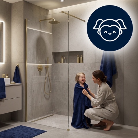 ŚCIANKA PRYSZNICOWA 120X200 CM WALK-IN ZŁOTA ZŁOTO SZCZOTKOWANE SZKŁO HARTOWANE 8 MM SH07