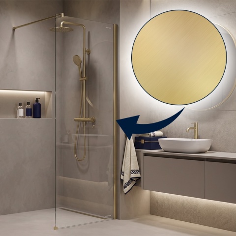 ŚCIANKA PRYSZNICOWA 70X200 CM WALK-IN ZŁOTA ZŁOTO SZCZOTKOWANE SZKŁO HARTOWANE 8 MM SH07