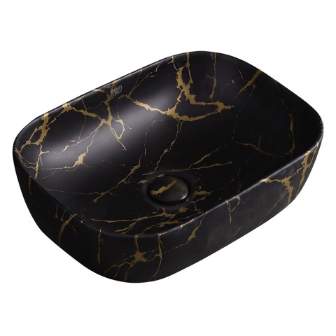 UMYWALKA NABLATOWA CERAMICZNA PROSTOKĄTNA MILO-MTB-MAR3-455 CZARNY MARMUR MAT 45x32 CM
