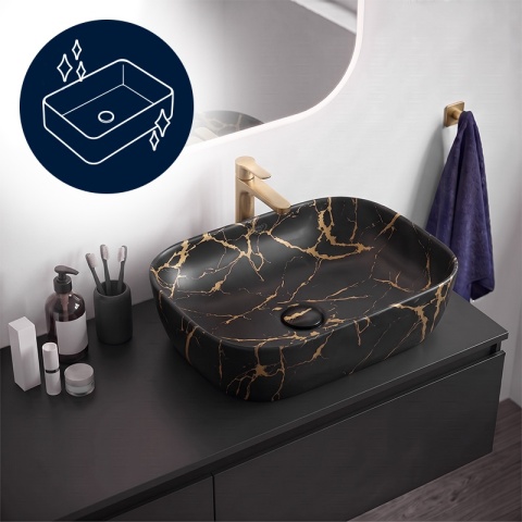 UMYWALKA NABLATOWA CERAMICZNA PROSTOKĄTNA MILO-MTB-MAR3-455 CZARNY MARMUR MAT 45x32 CM
