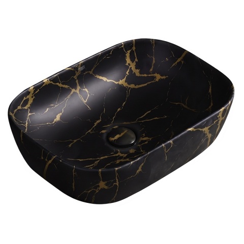 UMYWALKA NABLATOWA CERAMICZNA PROSTOKĄTNA MILO-MTB-MAR3-455 CZARNY MARMUR MAT 45x32 CM