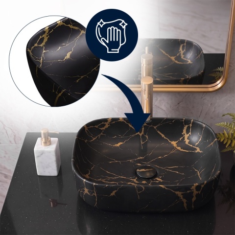 UMYWALKA NABLATOWA CERAMICZNA PROSTOKĄTNA MILO-MTB-MAR3-455 CZARNY MARMUR MAT 45x32 CM