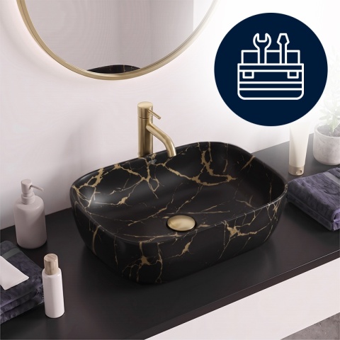 UMYWALKA NABLATOWA CERAMICZNA PROSTOKĄTNA MILO-MTB-MAR3-455 CZARNY MARMUR MAT 45x32 CM