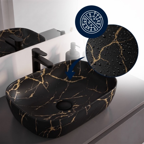 UMYWALKA NABLATOWA CERAMICZNA PROSTOKĄTNA MILO-MTB-MAR3-455 CZARNY MARMUR MAT 45x32 CM
