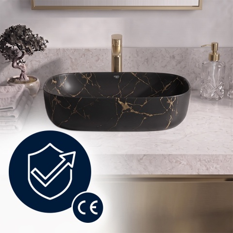 UMYWALKA NABLATOWA CERAMICZNA PROSTOKĄTNA MILO-MTB-MAR3-455 CZARNY MARMUR MAT 45x32 CM