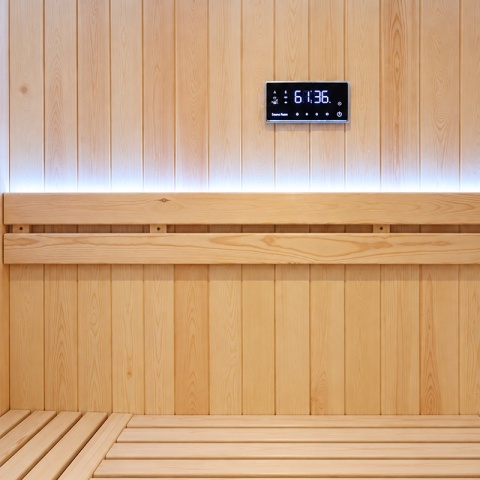 SAUNA FIŃSKA SUCHA WYSOKOTEMPERATUROWA ZEWNĘTRZNA OGRODOWA 230x213 CM 6-8 OSOBOWA Z PIECEM HARVIA 8kW WIFI BLUETOOTH KALVI