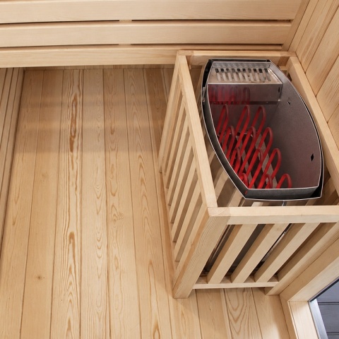SAUNA FIŃSKA SUCHA WYSOKOTEMPERATUROWA ZEWNĘTRZNA OGRODOWA 230x213 CM 6-8 OSOBOWA Z PIECEM HARVIA 8kW WIFI BLUETOOTH KALVI