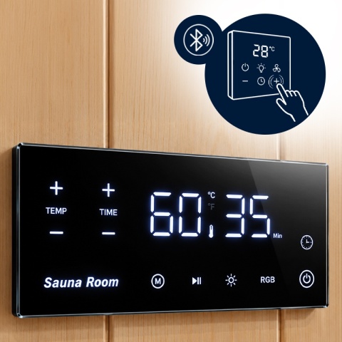 SAUNA FIŃSKA SUCHA WYSOKOTEMPERATUROWA ZEWNĘTRZNA OGRODOWA 230x213 CM 6-8 OSOBOWA Z PIECEM HARVIA 8kW WIFI BLUETOOTH KALVI