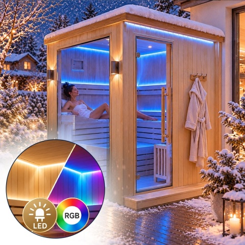 SAUNA FIŃSKA SUCHA WYSOKOTEMPERATUROWA ZEWNĘTRZNA OGRODOWA 230x213 CM 6-8 OSOBOWA Z PIECEM HARVIA 8kW WIFI BLUETOOTH KALVI
