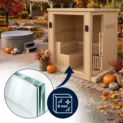 SAUNA FIŃSKA SUCHA WYSOKOTEMPERATUROWA ZEWNĘTRZNA OGRODOWA 230x213 CM 6-8 OSOBOWA Z PIECEM HARVIA 8kW WIFI BLUETOOTH KALVI