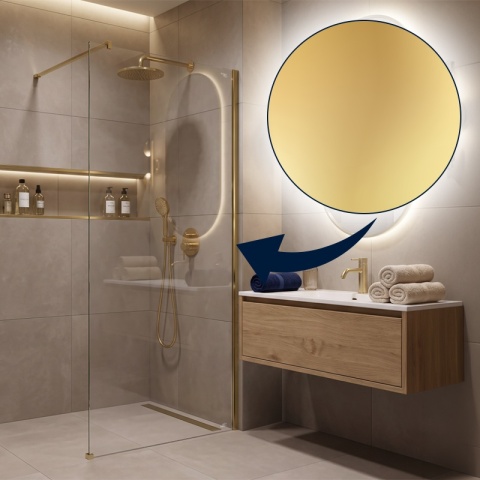 ŚCIANKA PRYSZNICOWA 80X200 CM SZYBA WALK-IN ZŁOTA SZKLANA SZKŁO HARTOWANE 8 MM SH07