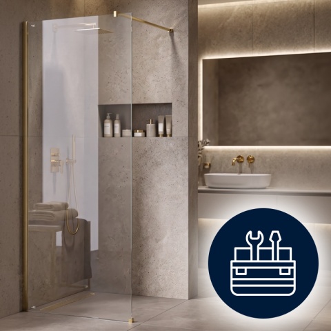 ŚCIANKA PRYSZNICOWA 80X200 CM SZYBA WALK-IN ZŁOTA SZKLANA SZKŁO HARTOWANE 8 MM SH07