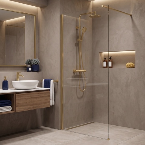 ŚCIANKA PRYSZNICOWA 80X200 CM SZYBA WALK-IN ZŁOTA SZKLANA SZKŁO HARTOWANE 8 MM SH07