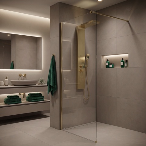ŚCIANKA PRYSZNICOWA 80X200 CM SZYBA WALK-IN ZŁOTA SZKLANA SZKŁO HARTOWANE 8 MM SH07