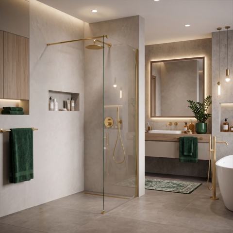 ŚCIANKA PRYSZNICOWA 80X200 CM SZYBA WALK-IN ZŁOTA SZKLANA SZKŁO HARTOWANE 8 MM SH07