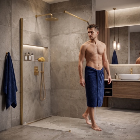ŚCIANKA PRYSZNICOWA 80X200 CM SZYBA WALK-IN ZŁOTA SZKLANA SZKŁO HARTOWANE 8 MM SH07