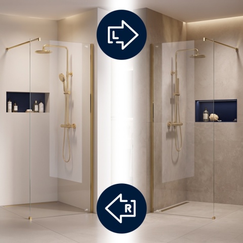 ŚCIANKA PRYSZNICOWA 90X200 CM SZYBA WALK-IN ZŁOTA SZKLANA SZKŁO HARTOWANE 8 MM SH07