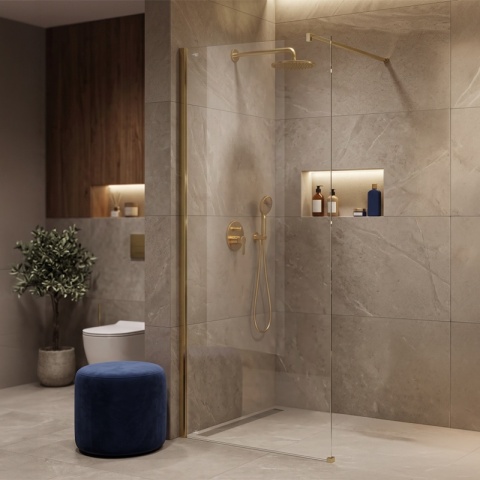 ŚCIANKA PRYSZNICOWA 90X200 CM SZYBA WALK-IN ZŁOTA SZKLANA SZKŁO HARTOWANE 8 MM SH07