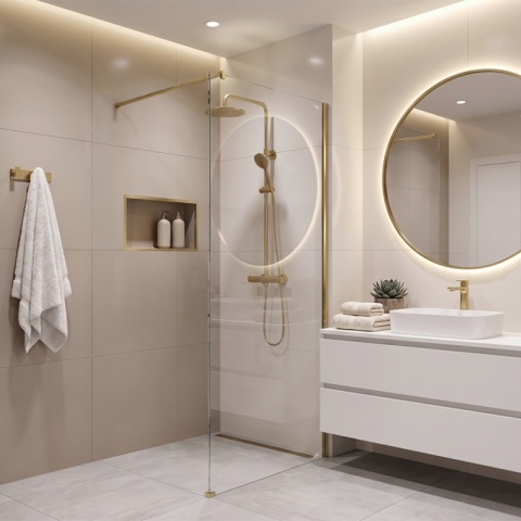 ŚCIANKA PRYSZNICOWA 90X200 CM SZYBA WALK-IN ZŁOTA SZKLANA SZKŁO HARTOWANE 8 MM SH07
