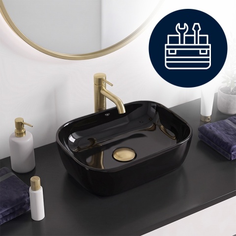 UMYWALKA NABLATOWA CERAMICZNA PROSTOKĄTNA MILO-BL-370 CZARNY POŁYSK 37x25 CM