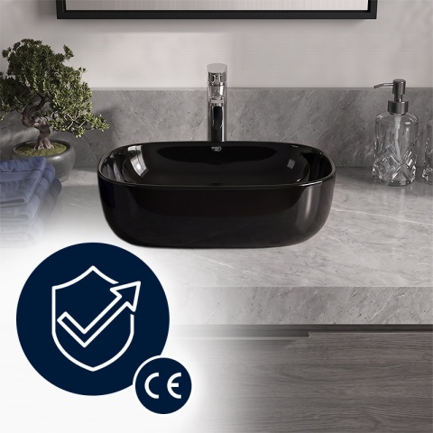 UMYWALKA NABLATOWA CERAMICZNA PROSTOKĄTNA MILO-BL-370 CZARNY POŁYSK 37x25 CM