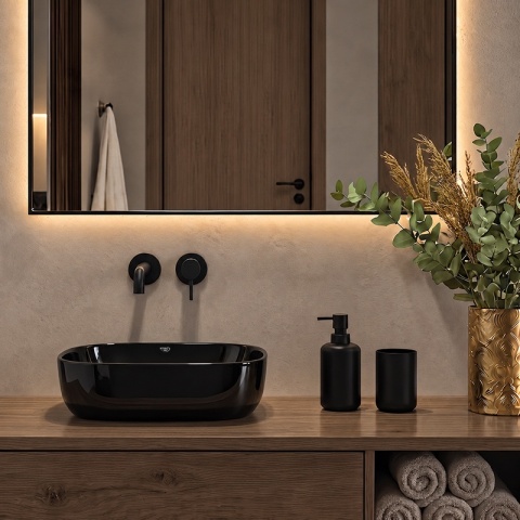 UMYWALKA NABLATOWA CERAMICZNA PROSTOKĄTNA MILO-BL-370 CZARNY POŁYSK 37x25 CM