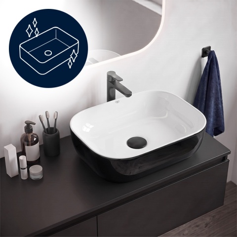UMYWALKA NABLATOWA CERAMICZNA PROSTOKĄTNA MILO-BL-WH-455 CZARNY POŁYSK 45x32 CM