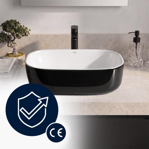 UMYWALKA NABLATOWA CERAMICZNA PROSTOKĄTNA MILO-BL-WH-455 CZARNY POŁYSK 45x32 CM