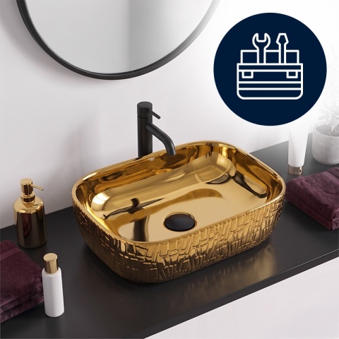 UMYWALKA NABLATOWA CERAMICZNA PROSTOKĄTNA MILO-GL-MOD7-455 ZŁOTY POŁYSK 45x32 CM