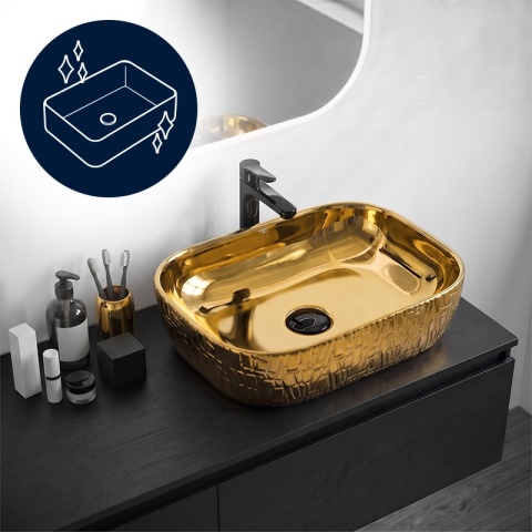 UMYWALKA NABLATOWA CERAMICZNA PROSTOKĄTNA MILO-GL-MOD7-455 ZŁOTY POŁYSK 45x32 CM