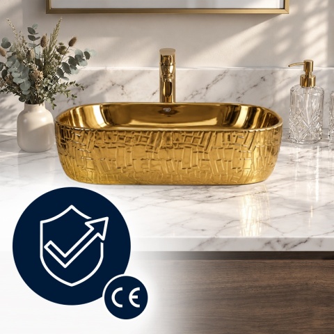 UMYWALKA NABLATOWA CERAMICZNA PROSTOKĄTNA MILO-GL-MOD7-455 ZŁOTY POŁYSK 45x32 CM