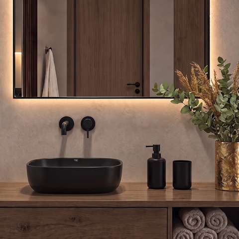 UMYWALKA NABLATOWA CERAMICZNA PROSTOKĄTNA MILO-MTB-370 CZARNY MAT 37x25 CM