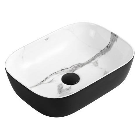 UMYWALKA NABLATOWA CERAMICZNA PROSTOKĄTNA MILO-MTB-MAR1-455 CZARNY MAT MARMUR 45x32 CM