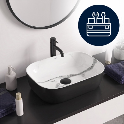 UMYWALKA NABLATOWA CERAMICZNA PROSTOKĄTNA MILO-MTB-MAR1-455 CZARNY MAT MARMUR 45x32 CM