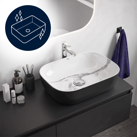 UMYWALKA NABLATOWA CERAMICZNA PROSTOKĄTNA MILO-MTB-MAR1-455 CZARNY MAT MARMUR 45x32 CM