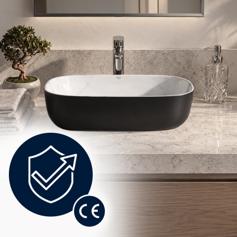 UMYWALKA NABLATOWA CERAMICZNA PROSTOKĄTNA MILO-MTB-MAR1-455 CZARNY MAT MARMUR 45x32 CM