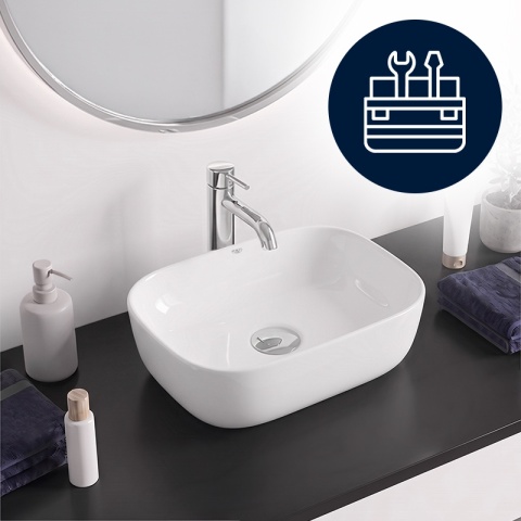 UMYWALKA NABLATOWA CERAMICZNA PROSTOKĄTNA MILO-WH-370 BIAŁY POŁYSK 37x25 CM