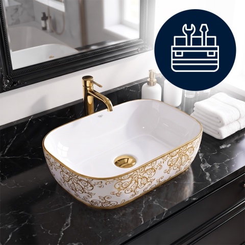 UMYWALKA NABLATOWA CERAMICZNA PROSTOKĄTNA MILO-WH-MOD1-455 BIAŁY POŁYSK 45x32 CM