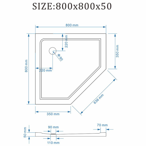 KABINA PRYSZNICOWA PIĘCIOKĄTNA Z BRODZIKIEM KZ10A/ST08A CZARNA/BIAŁY 80x80 CM