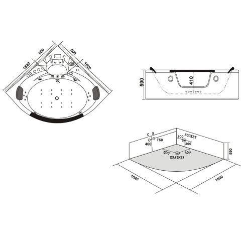 WANNA Z HYDROMASAŻEM Z PODGRZEWACZEM ORINO 632AH 152x152 CM