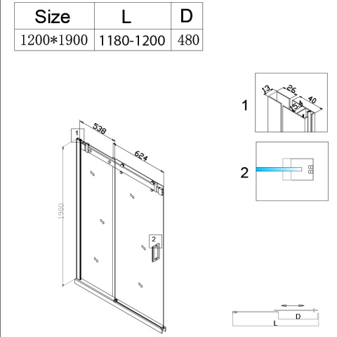 DRZWI PRYSZNICOWE SH03D CZARNE 115-120 CM 8 MM