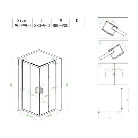 KABINA PRYSZNICOWA KWADRATOWA Z BRODZIKIEM BL30B/ST02B CZARNA/BIAŁY 90x90 CM